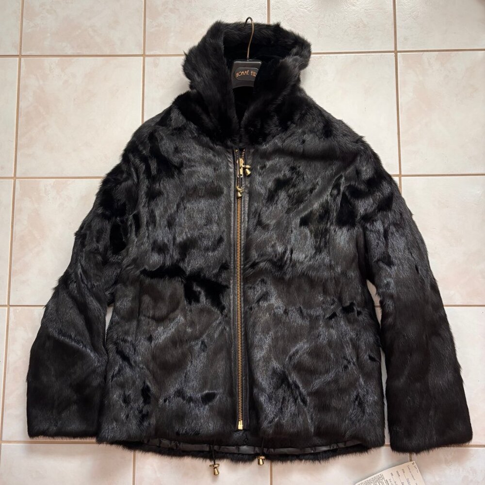 Mink Fur Hooded Coat Size XL